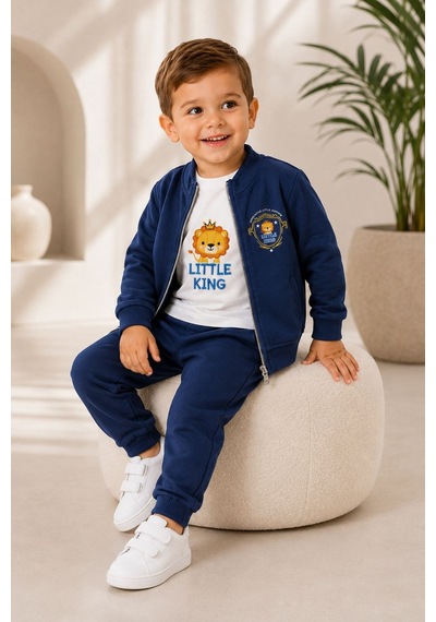 Mnk Baby & Kids Erkek Bebek Küçük Aslan Hırkalı 3lü Takım M00855 Lacivert