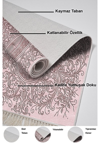 Dekoreko Kaymaz Taban Djt 2 Li Banyo Paspas Takımı Trend Saçaklı Modern 1488 pudra