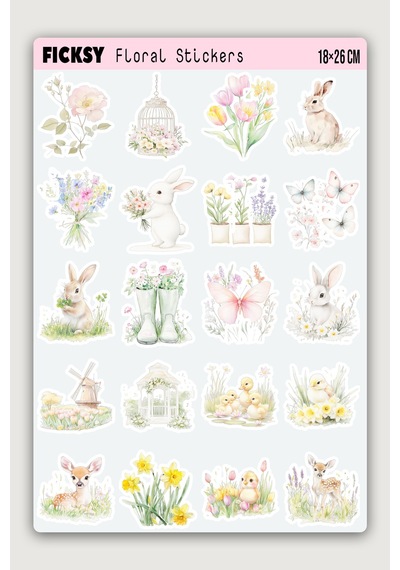 İlkbahar Çiçekleri Temalı Sticker Seti - 40 Adet Etiket Çıkartma Diğer