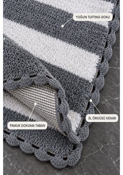 Alanur Bodrum Tufting Cotton Pamuklu El Işi Örgülü 2 Li Paspas 112 Beyaz - Gri