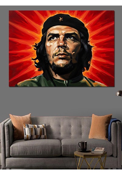 Kırmızı Arka Planda Karizmatik Che Guevara Dekoratif Kanvas - Mdf Ahşap Tablo