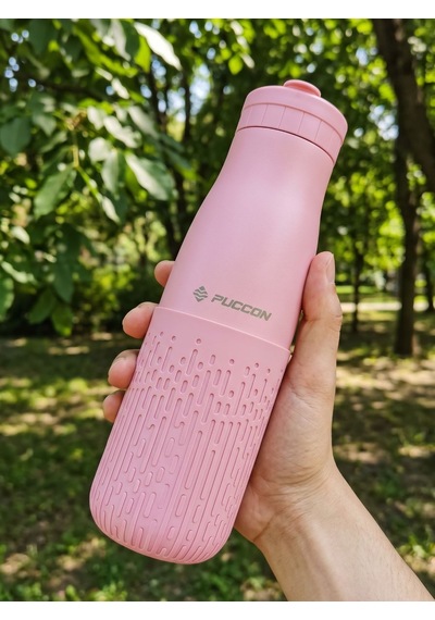 Puccon Pipetli 500 Ml Pembe Paslanmaz Çelik Matara/suluk - Silikon Gövde Yağmur - 50015