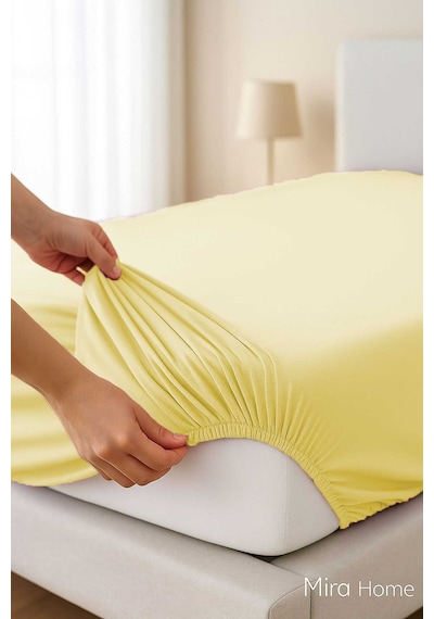 Tek Kişilik Düz Penye %100 Pamuklu Lastikli Çarşaf 100x200 Cm Newsheet Sarı Renkli