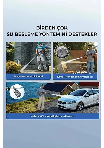 Kensa Şarjlı Ve Yüksek Basınçlı Oto Yıkama Ve Sulama Tabancası - 60 Bar Akülü Basınçlı Yıkama Tabancası Siyah