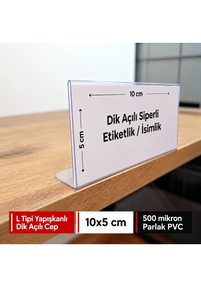 L Tipi Siperli Yapışkanlı Şeffaf Pvc Etiketlik 10x5cm 100lü Paket 100 Adet