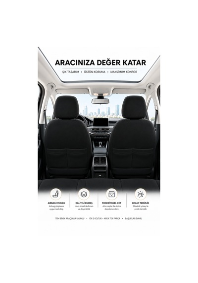 Seat İbiza Hatchback 2009-2012 Uyumlu Oto Koltuk Kılıfı Tam Set Airbag Uyumlu 4 Mevsim Cotfit Serisi 67501079