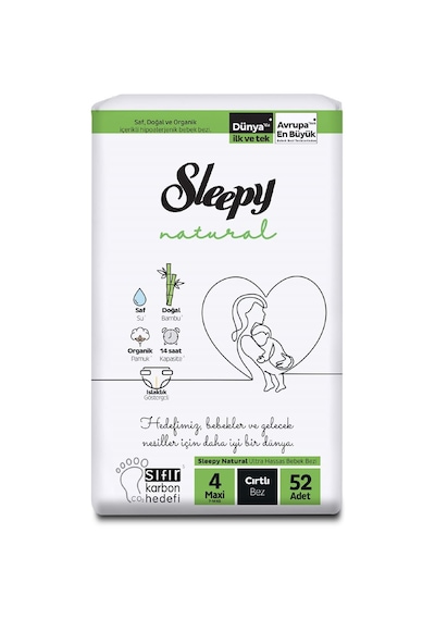 Sleepy Natural Ekonomik Paket Bebek Bezi 4 Numara Maxi 52 Adet