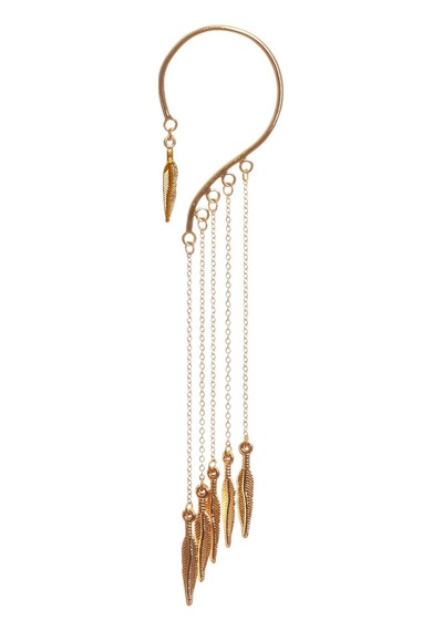 Kadın Altın Renk Lak Kaplama Sallantılı Yaprak Charm Earcuff&kıkırdak Küpe Altın