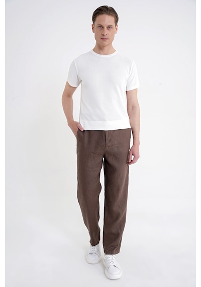Oversize Kalıp Yan Cep Beli Lastikli Vizon Keten Pantolon P 1216