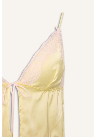 Defacto Dantel Detaylı Saten Açık Sarı Pijama Üst H1352ax26smyl83 Sarı-yl83