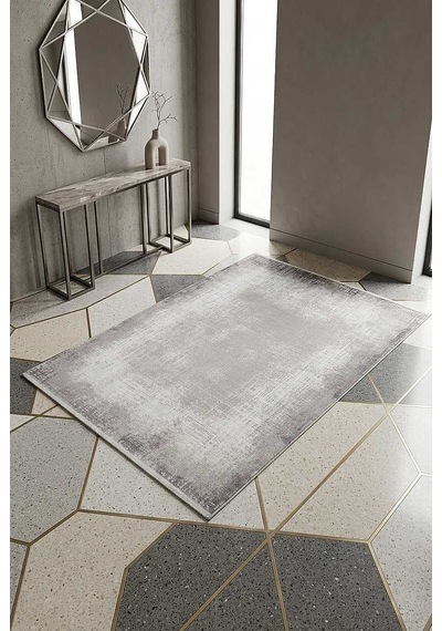 Geometrik Abstract Desenli Prato İpeksi Lüks Viskon Halı Pr06 Gri Gri-bej