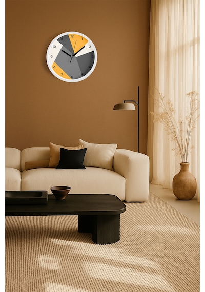 Soyut - Geometrik Temalı Modern Duvar Saati - 35cm - Önü Camlı Beyaz Kasa - Sessiz Mekanizma-jh0319 Beyaz