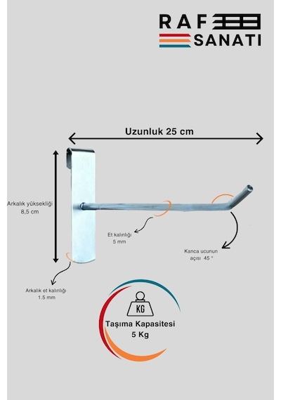 25 Adet Tel Pano Kancası 25 Cm Askı Kanca Raf Askısı Raf Aksesuar Galvaniz