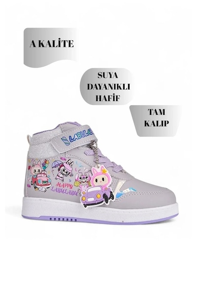 Nese Shoes Labu Labu Baskılı Bilekli Kız Çocuk Spor Ayakkabısı Sneaker Gri-lila