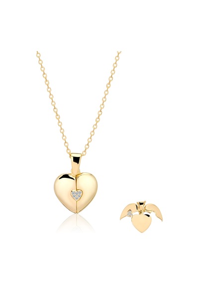 Zirkon Taşlı Altın Kaplamalı Kalpli Gümüş Kolye Gold - Rose Gold - Gümüş