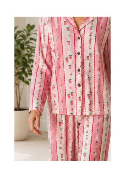 Fit Women Kadın Desenli Relaxed Pembe Pijama Takımı 4658