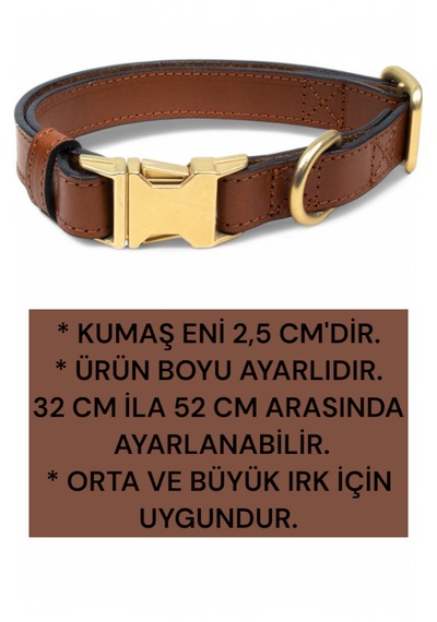Hakiki Deri Köpek Boyun Tasması, Kişiye Özel Künyeli Lux Seri Kh Kahverengi