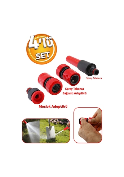 Hortum Sprey Sulama Tabancası Başlığı Seti 4 Parça Bahçe Çeşme Musluk Bağlantı Adaptörü Aparatı