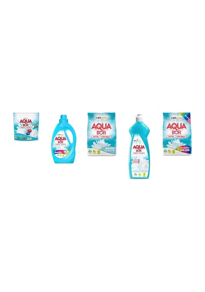 Aquabor Doğal Mineralli Tablet + Sıvı Renkliler + 4 Kg Beyaz + Elde Bulaşık + 4 Kg Renkliler 5 Li Set