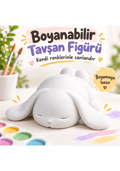 Boyanabilir Sevimli Hayvan Figürü Dekoratif Hobi Ve Boyama Objesi Tavşan