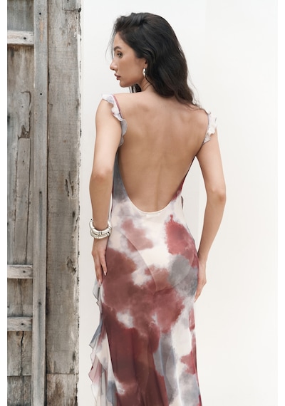 Mai Collection Mai Studios Co. Magi Fırfır Detay Bordo Uzun Elbise Bordo