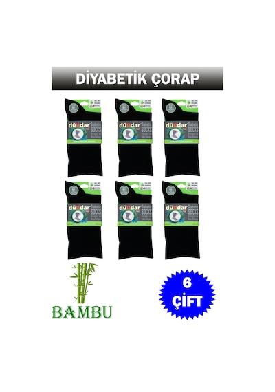 Dündar Çorap Kadın Bambu 4 Mevsim Diyabetik Uzun Çorap 6'lı Siyah