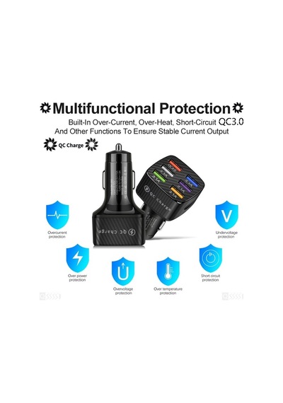 Createtech Usb Siyah Şarj Qc3.0 Işıldayan Cihazı Bk-360 Arada Araç 6'sı 3.1a 1 + Zj