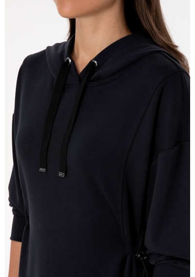 U.S. Polo Assn. Kadın Siyah Modal Karışımlı Mini Boy Kapüşonlu Sweatshirt Elbise 50314196-VR046