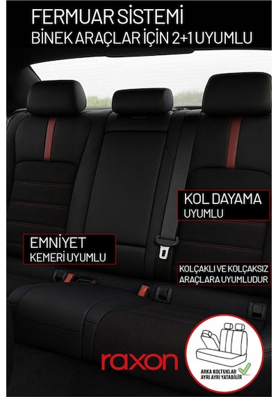Fiat Egea Hatchback Neptune Series 2+1 Uyumlu Tay Tüyü Oto Koltuk Kılıfı - Premium Şık Ve Konforlu Tasarım Kırmızı