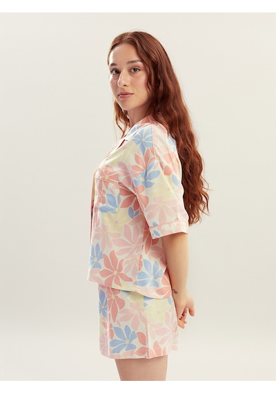 Lcw Dream Mercan Petite Gömlek Yaka Kadın Şortlu Pijama Takımı
