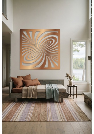 Optik İllüzyon Metal Duvar Tablosu - Metal Duvar Sanatı - Duvar Dekoru - 50 X 50 Cm Bronz