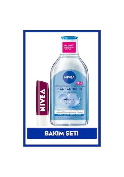 Nivea Micellar Water 5 İn 1 Makyaj Temizleme Suyu 400 ML + Böğürtlen Aromalı Dudak Bakım Kremi Nivea Micellar Water 5 İn 1 Makyaj Temizleme Suyu 400 ML + Böğürtlen Aromalı Dudak Bakım Kremi