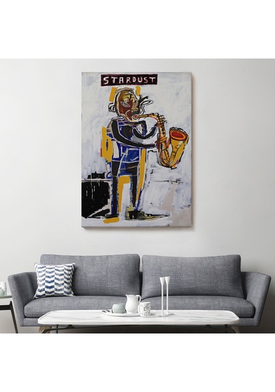 Jean Michel Stardust Saksafon Kanvas Tablo, Sokak Sanatı, Pop Art-4963