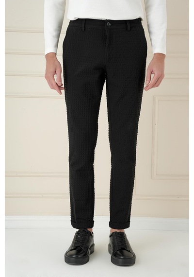 Efor Slim Fit Waffle Kumaş Esnek Pamuk Siyah Pantolon P 1168 Siyah