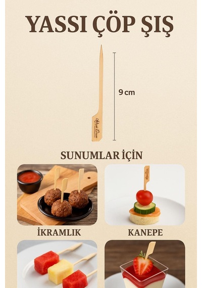 Yassı Çöp Şiş 9 Cm Ahşap Sunum Çubuğu 50 'li Diğer