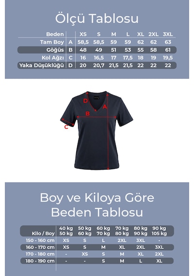 Goffra Kadın Vision V Yaka Premium Kalite Yoğun Dokulu Pamuklu T-shirt Lacivert W102-r0220-08