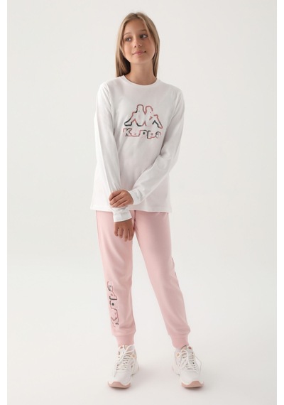 Kappa Krem Bisiklet Yaka Logo Baskılı Kız Çocuk Sweatshirt Krem