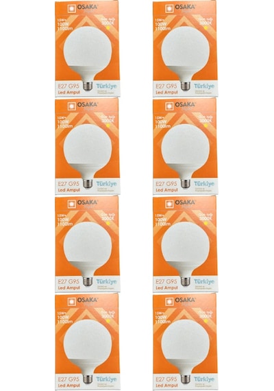 Osaka 15w 100w 3000k Günışığı E27 Duylu G95 Led Glop Ampul 8 Adet