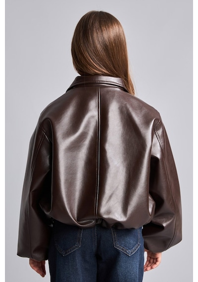 Defacto Su İtici Dik Yaka Suni Deri Ceket Mont Kız Çocuk G9348a826aubn390 Kahve-bn390