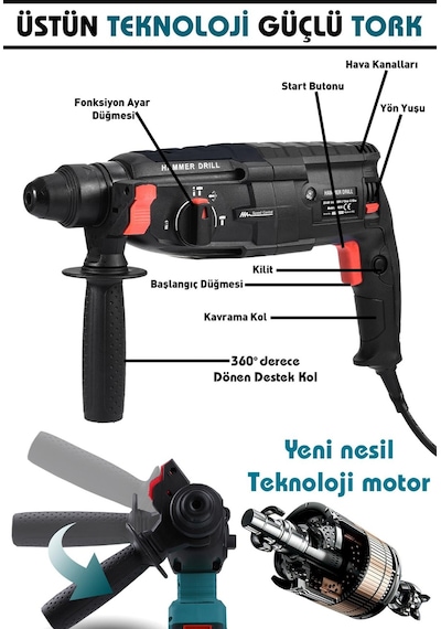 Assur Profesyonel Metal Şanzıman Kırıcı Delici Hilti Darbeli Matkap 2 - 28mm - 1805