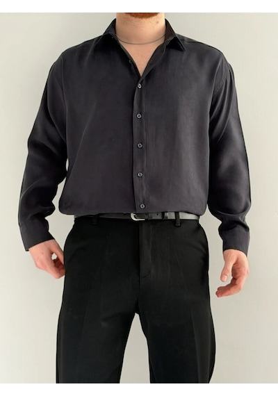 Relaxed Fit Hafif Rahat Modal Kumaş Gömlek Siyah