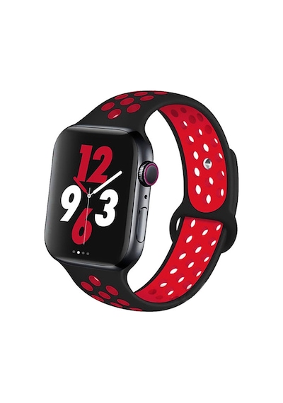 Forzacase Apple Uyumlu  Watch 9 45mm İçin Delikli Sportif Silikon Kordon Kayış - Fc009 Siyah-kırmızı
