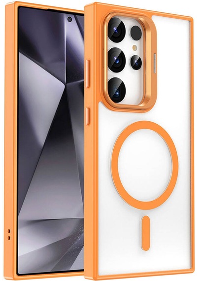 Galaxy S24 Ultra Kılıf M-safe Şarj Özellikli Standlı Zore M-safe Klon Kapak Turuncu