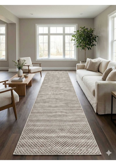 Nesrin Kaymaz Jel Taban Modern Kesme Yolluk Salon Halisi Kare Krem Kahve