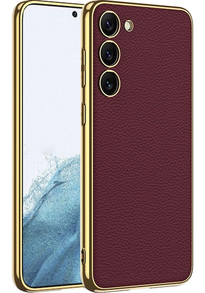Galaxy S23 Plus Uyumlu Deri Görünümlü Kenarları Elektroplating Kaplama Csm Zore Fizyon Kılıf-kır
