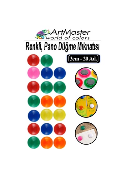 Pano Düğmesi Mıknatısı Renkli 20 Li 1 Paket Buzdolabı Dekorasyon Manyetik Yuvarlak Mıknatıs Hobi Etkinlik Plastik Kaplı