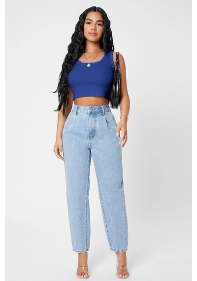 Angbutik Kadın Lacivert Kare Yaka Crop Top Bluz