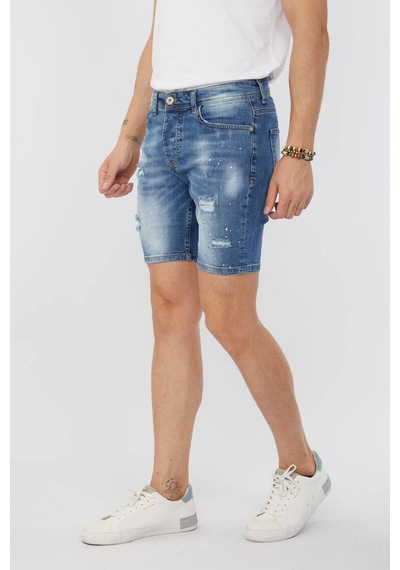 Markapia Erkek Boyalı Jean Kısa Şort Mavi 001
