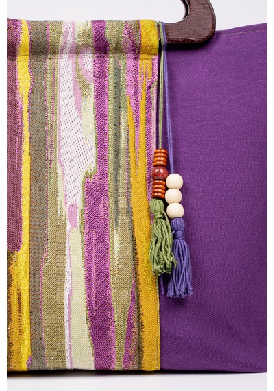 Fabric Craft Bag El Çantası Duck Kumaş Ahşap Saplı Mor Mor