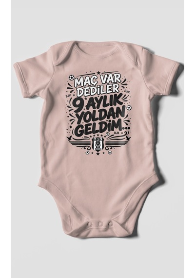 Morivokids Maç Var Dediler Yazılı Kısa Kollu Bebek Body %100 Pamuk Zbn278-kk Pastel Pembe